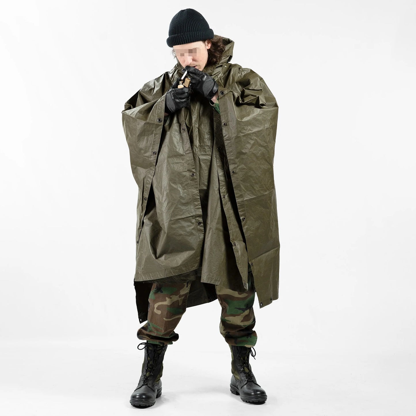 Authentic 1980s Austrian army olive drab poncho rain waterproof basha fishing camping hiking raincape