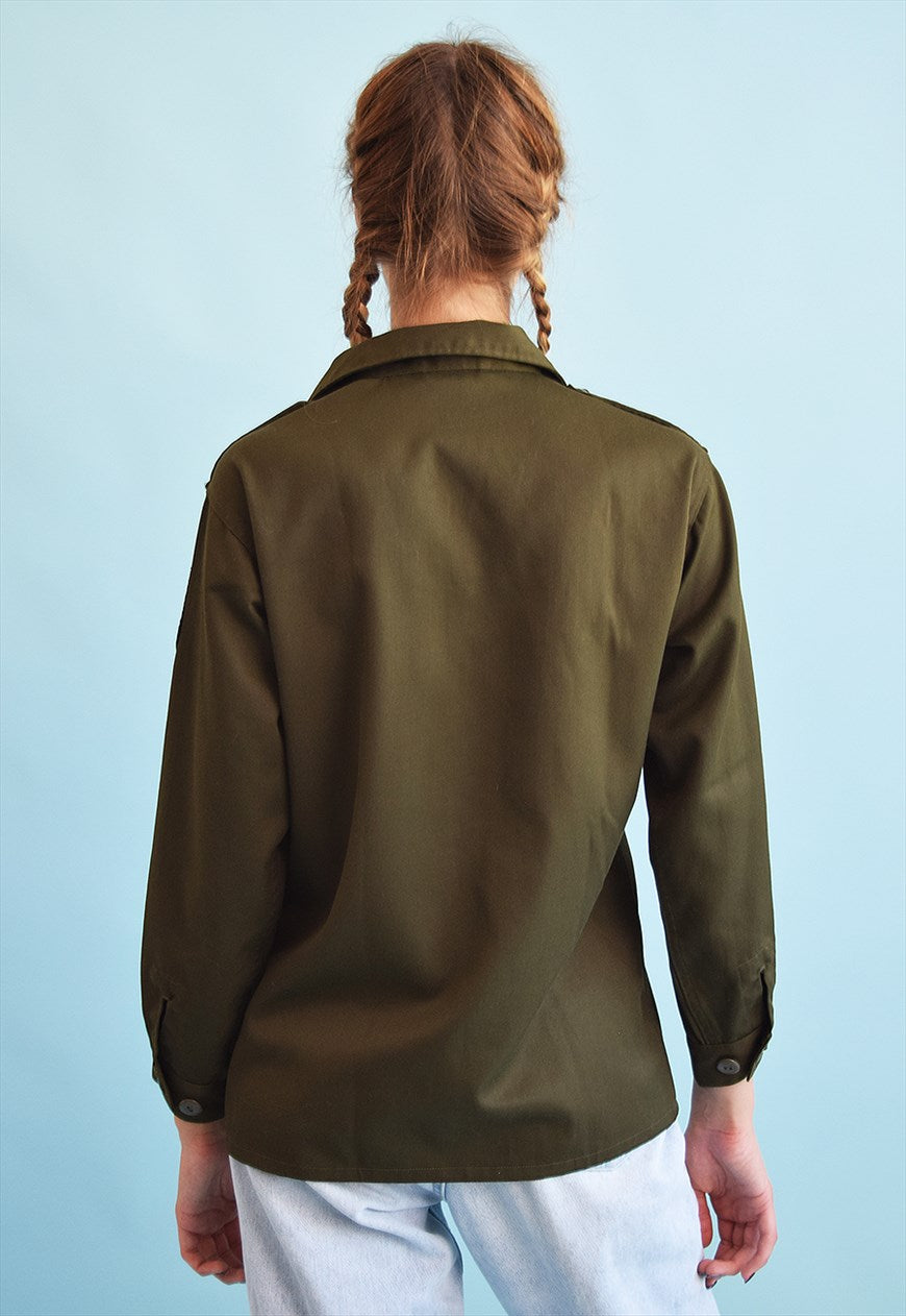 New Vintage Austrian army fieldshirt shirt jacket olive khaki military womens large buttons unissued