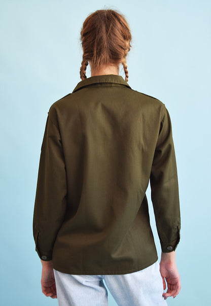 New Vintage Austrian army fieldshirt shirt jacket olive khaki military womens large buttons unissued