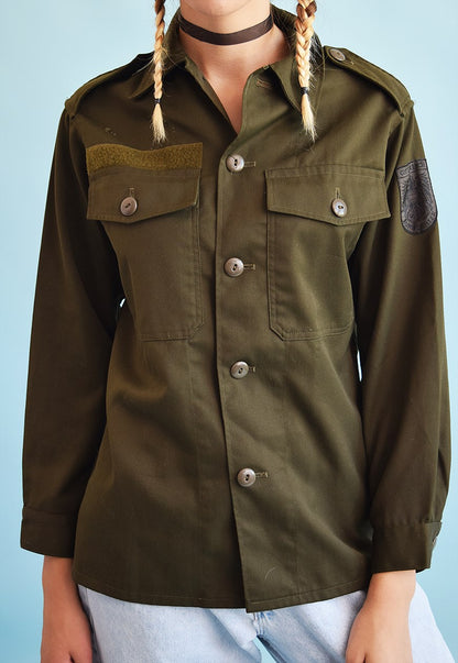 New Vintage Austrian army fieldshirt shirt jacket olive khaki military womens large buttons unissued
