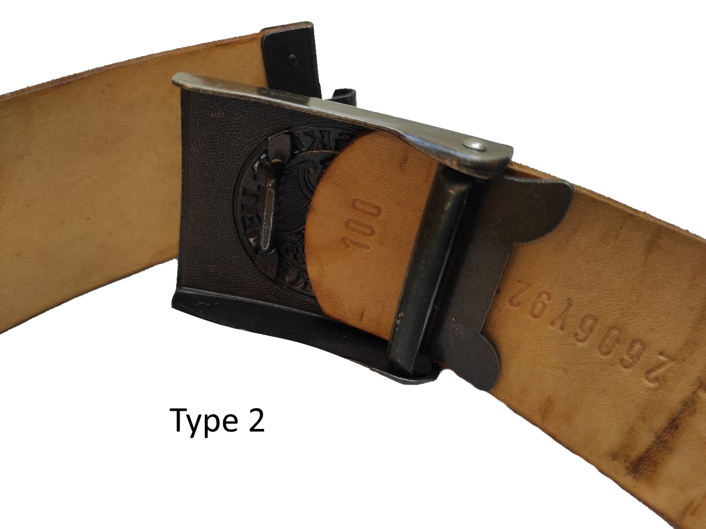 Type 2 Vintage German army black leather belt Bundeswehr military insignia buckle