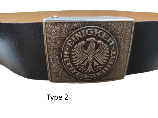 Type 2 Vintage German army black leather belt Bundeswehr military insignia buckle