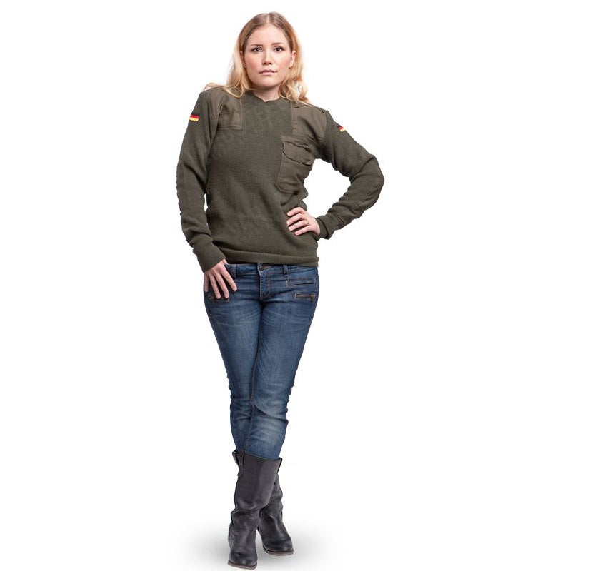 New Unissued German army olive oversized wool jumper pullover sweatshirt military stretchy Bundeswehr sweater pulli women's
