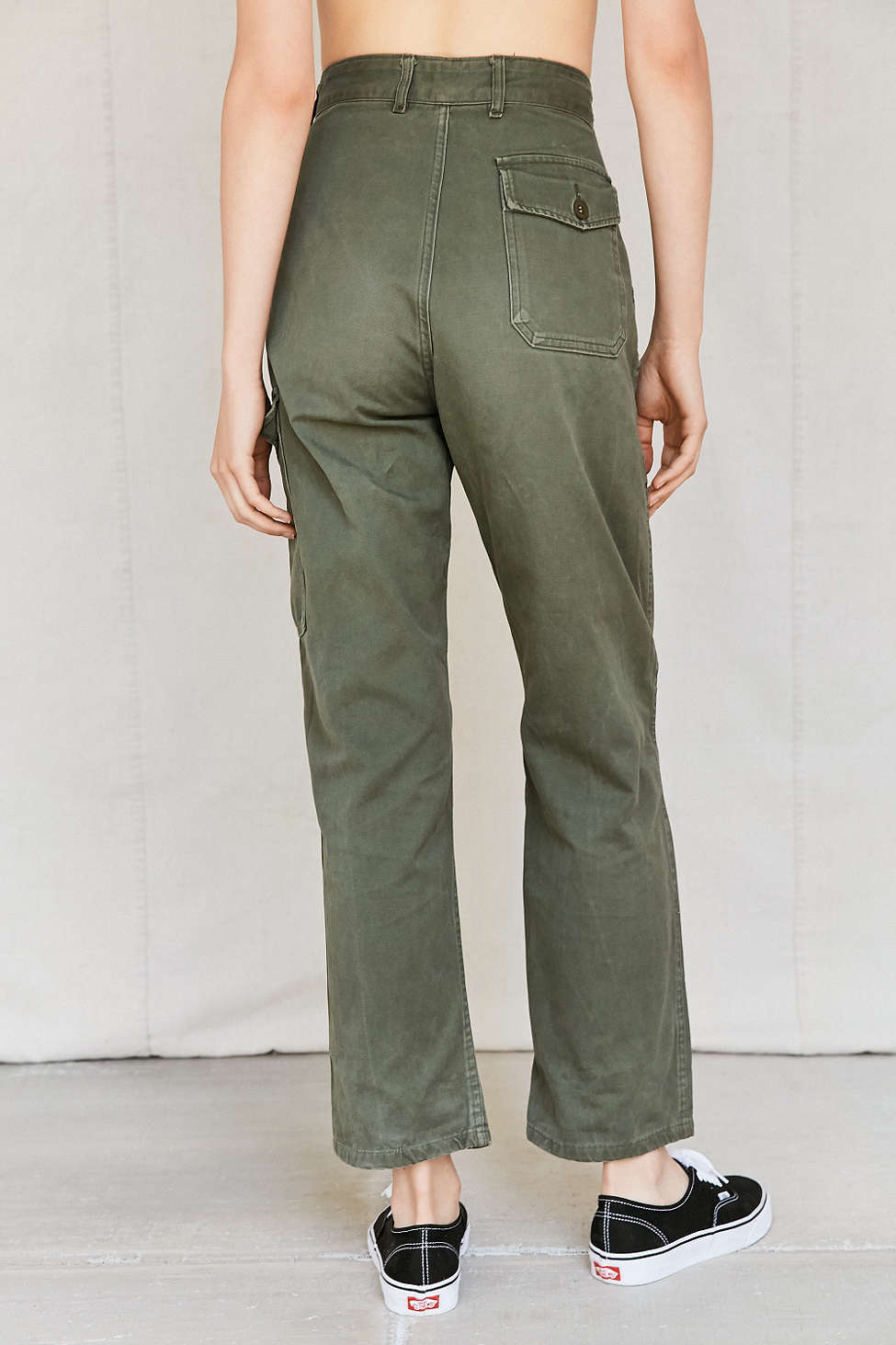 Vintage 1980s Women's Belgian army khaki trousers pants military olive cargo combat one pocket