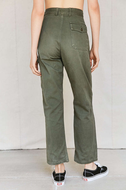Vintage 1980s Women's Belgian army khaki trousers pants military olive cargo combat one pocket
