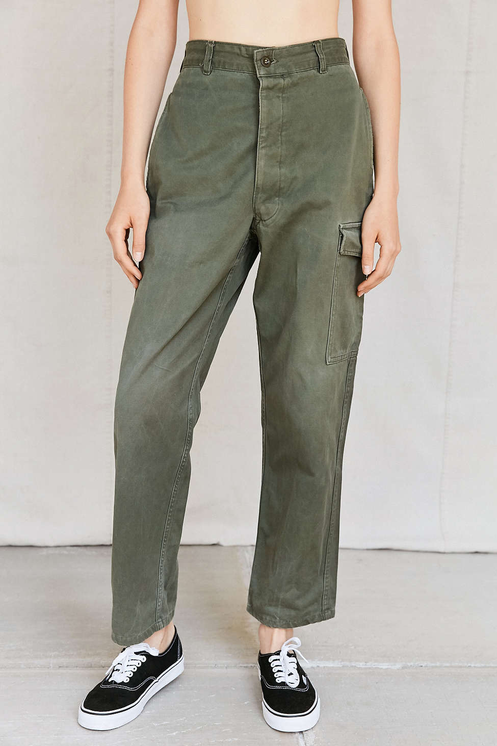 Vintage 1980s Women's Belgian army khaki trousers pants military olive cargo combat one pocket