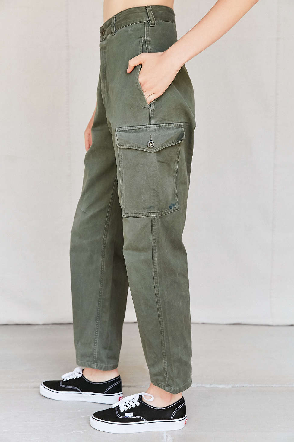 Vintage 1980s Women's Belgian army khaki trousers pants military olive cargo combat one pocket