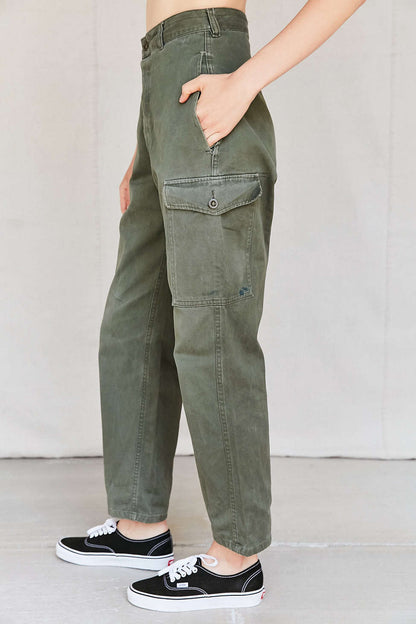 Vintage 1980s Women's Belgian army khaki trousers pants military olive cargo combat one pocket