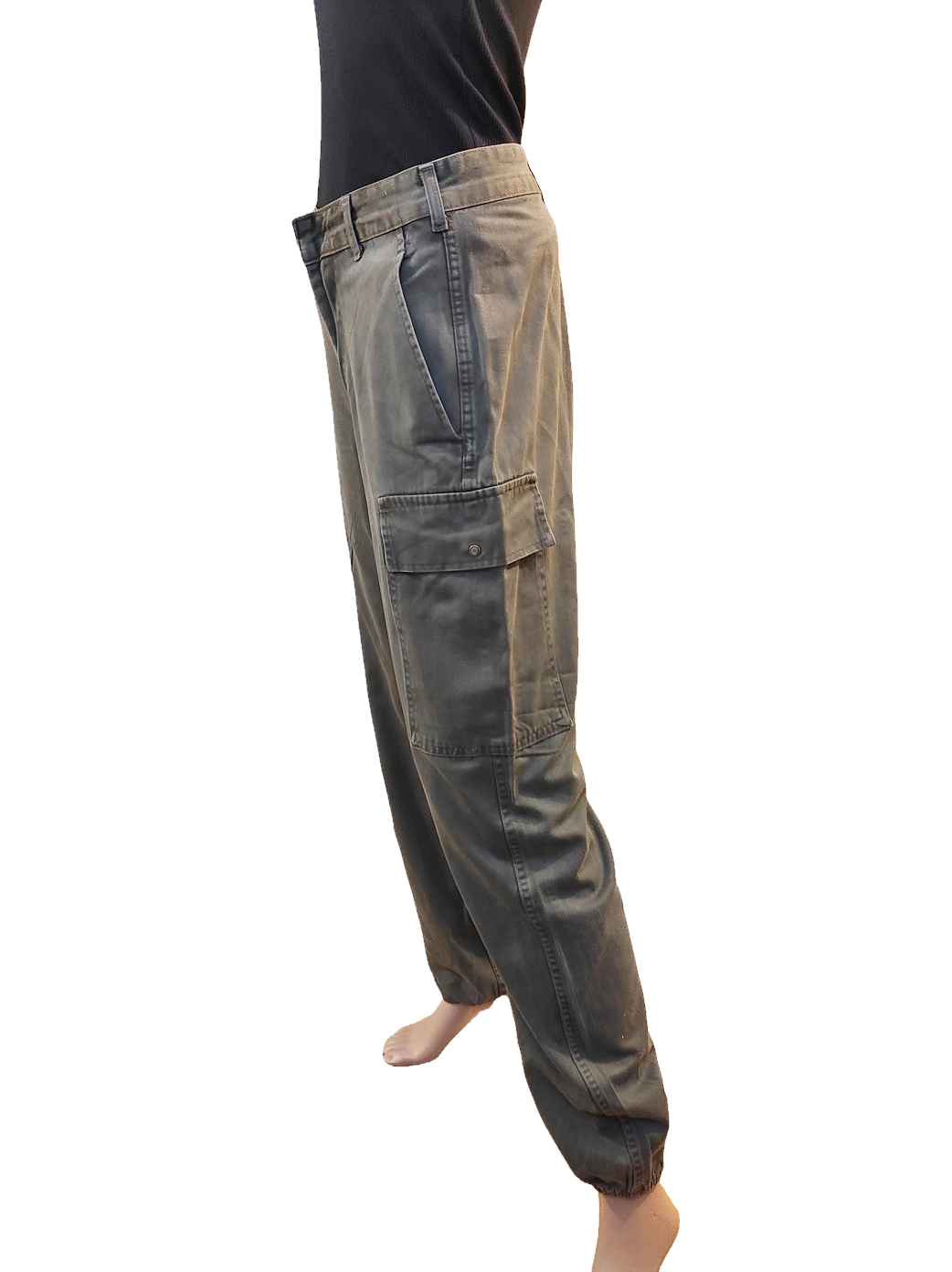 Vintage 1980s Women's Belgian army khaki trousers pants military olive cargo combat one pocket elasticated hem