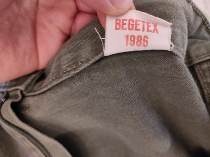 Vintage 1980s Women's Belgian army khaki trousers pants military olive cargo combat one pocket elasticated hem