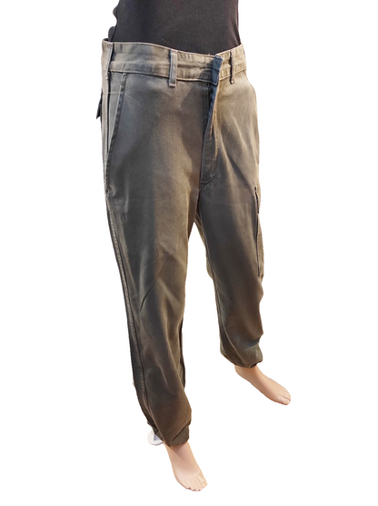 Vintage 1980s Women's Belgian army khaki trousers pants military olive cargo combat one pocket elasticated hem