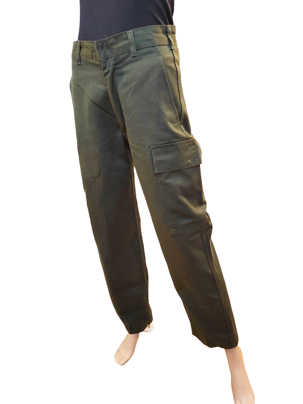 Near New Vintage 1980s Women's Belgian army khaki trousers pants military olive cargo combat one pocket
