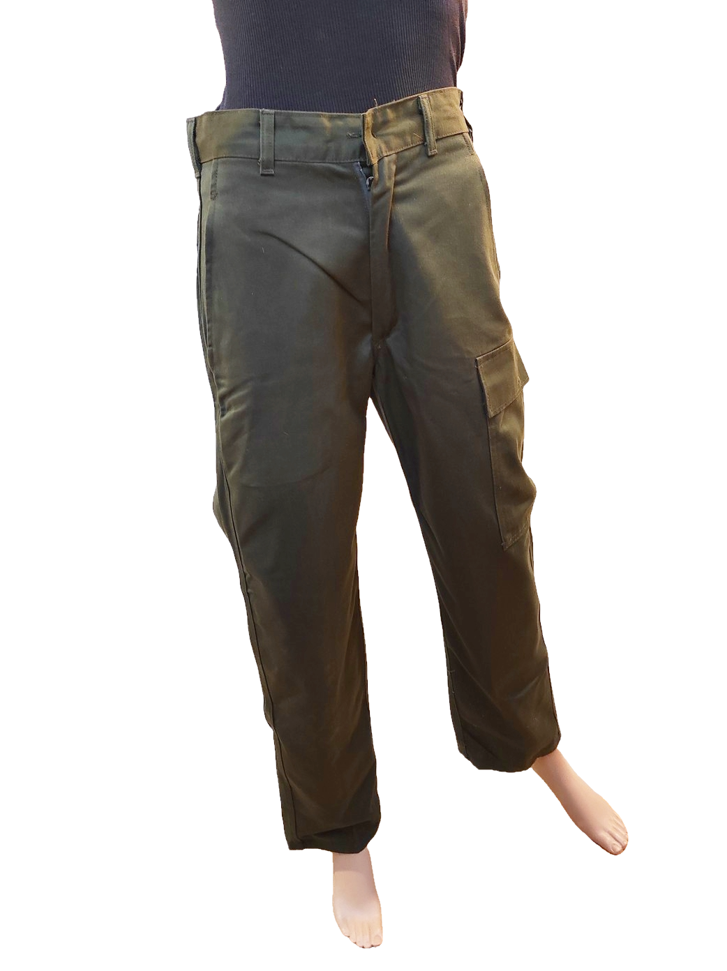 Near New Vintage 1980s Women's Belgian army khaki trousers pants military olive cargo combat one pocket