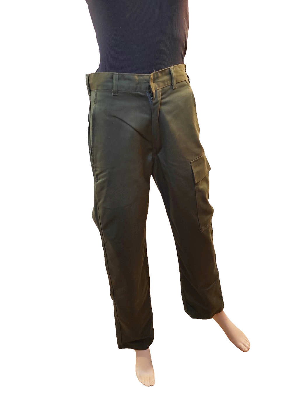 Near New Vintage 1980s Women's Belgian army khaki trousers pants military olive cargo combat one pocket