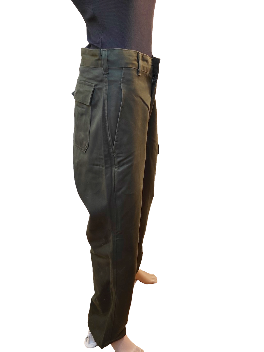 Near New Vintage 1980s Women's Belgian army khaki trousers pants military olive cargo combat one pocket