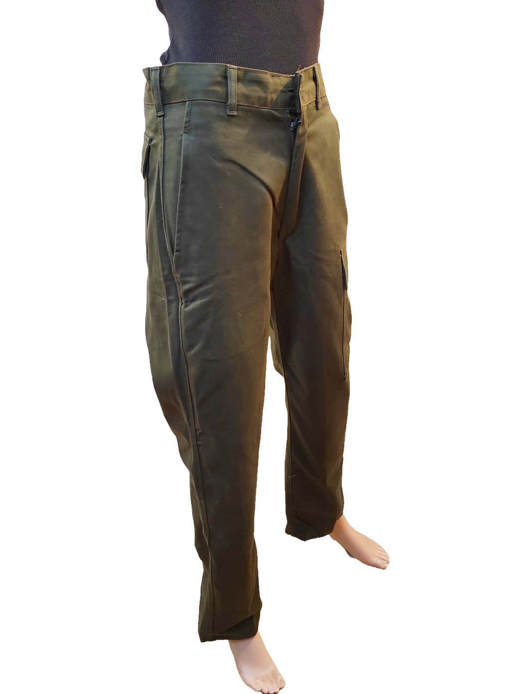 Near New Vintage 1980s Women's Belgian army khaki trousers pants military olive cargo combat one pocket
