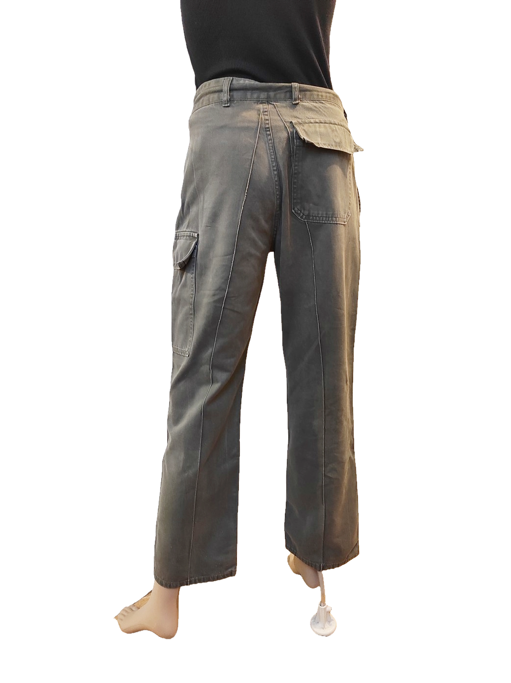 Vintage 1980s Women's Belgian army ribbed khaki trousers pants military olive cargo combat one pocket