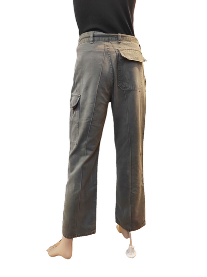 Vintage 1980s Women's Belgian army ribbed khaki trousers pants military olive cargo combat one pocket