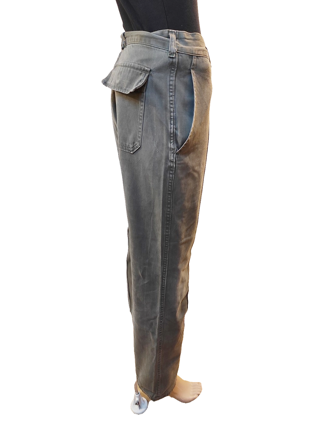 Vintage 1980s Women's Belgian army ribbed khaki trousers pants military olive cargo combat one pocket