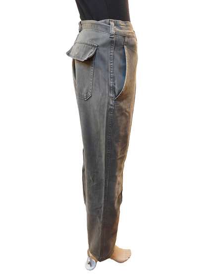 Vintage 1980s Women's Belgian army ribbed khaki trousers pants military olive cargo combat one pocket