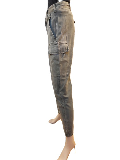 Vintage 1980s Women's Belgian army ribbed khaki trousers pants military olive cargo combat one pocket