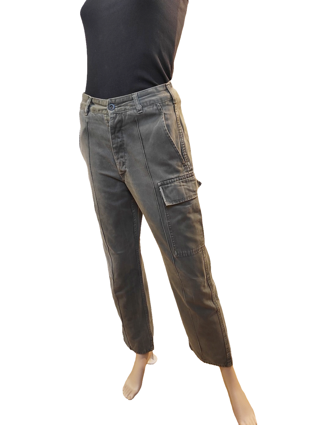Vintage 1980s Women's Belgian army ribbed khaki trousers pants military olive cargo combat one pocket