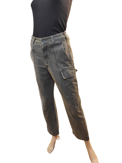 Vintage 1980s Women's Belgian army ribbed khaki trousers pants military olive cargo combat one pocket