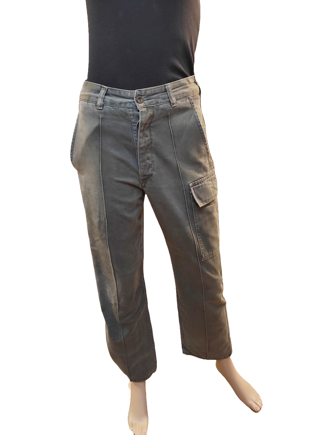 Vintage 1980s Women's Belgian army ribbed khaki trousers pants military olive cargo combat one pocket