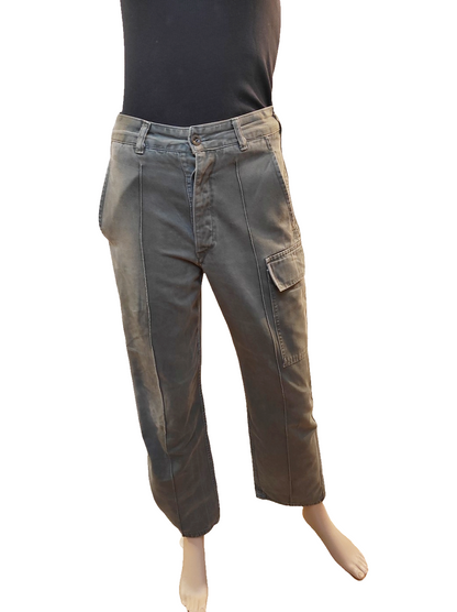 Vintage 1980s Women's Belgian army ribbed khaki trousers pants military olive cargo combat one pocket