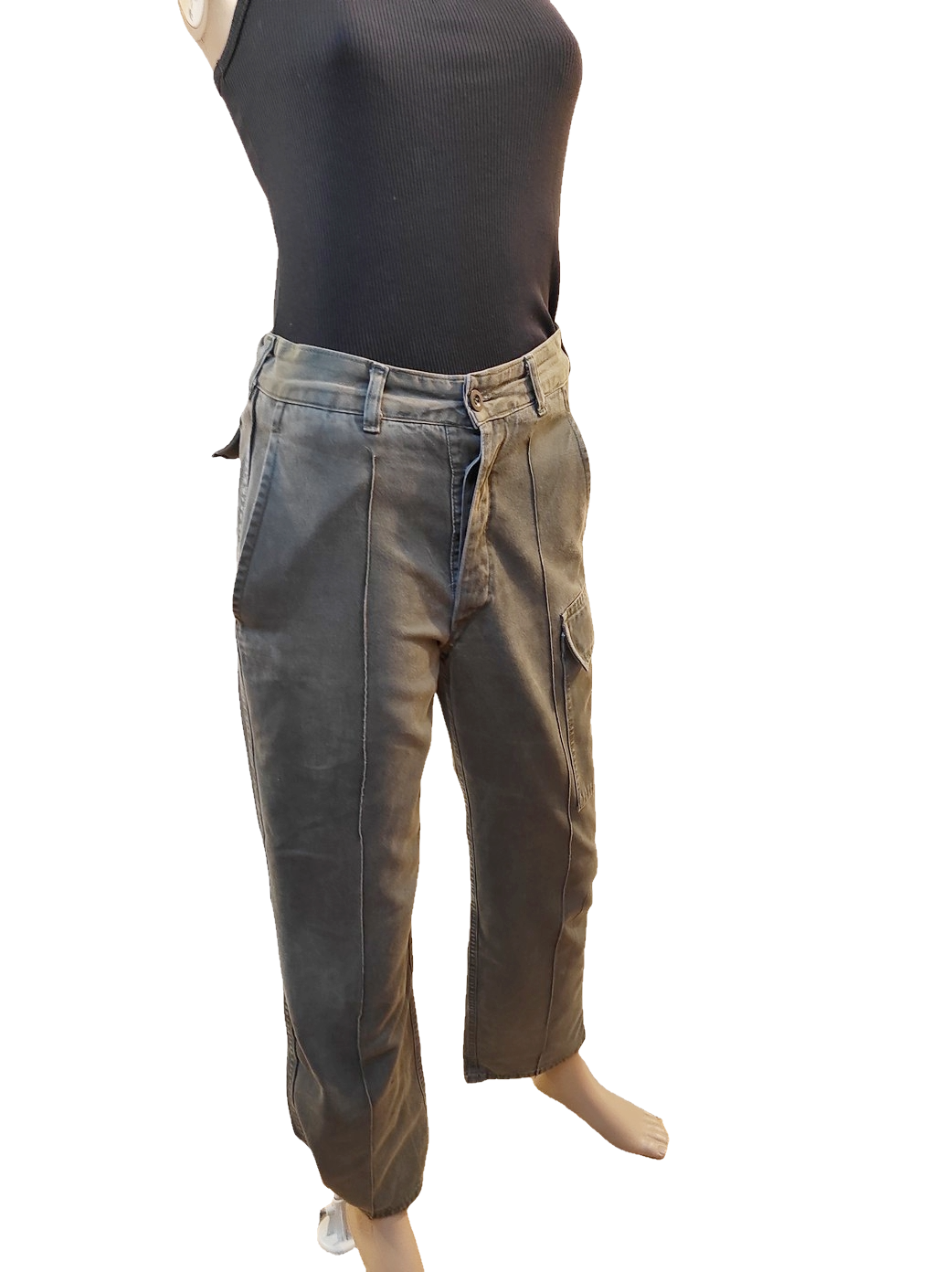 Vintage 1980s Women's Belgian army ribbed khaki trousers pants military olive cargo combat one pocket