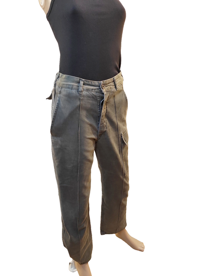Vintage 1980s Women's Belgian army ribbed khaki trousers pants military olive cargo combat one pocket