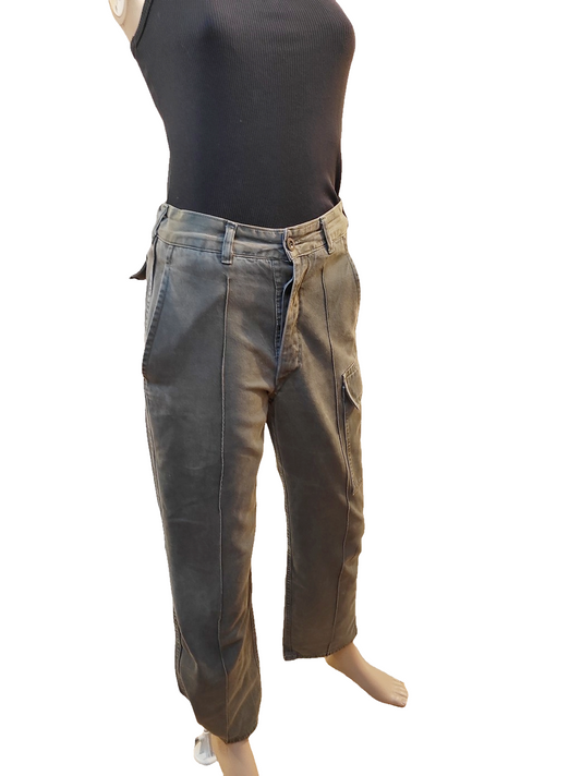 Vintage 1980s Women's Belgian army ribbed khaki trousers pants military olive cargo combat one pocket