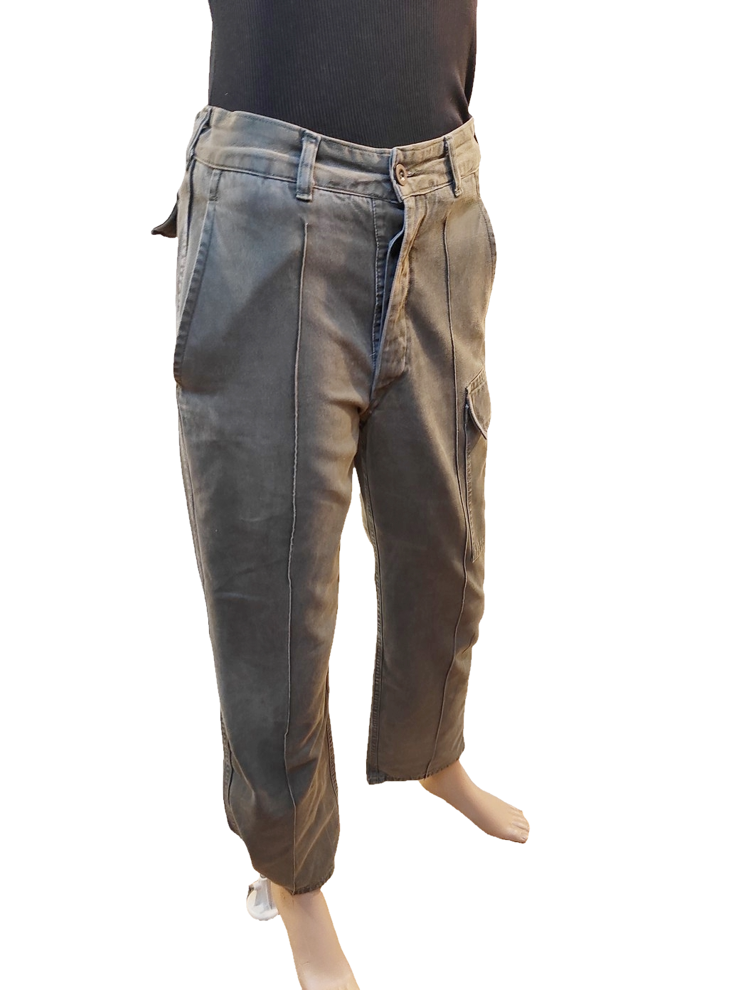 Vintage 1980s Women's Belgian army ribbed khaki trousers pants military olive cargo combat one pocket