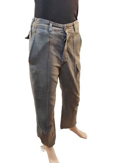Vintage 1980s Women's Belgian army ribbed khaki trousers pants military olive cargo combat one pocket