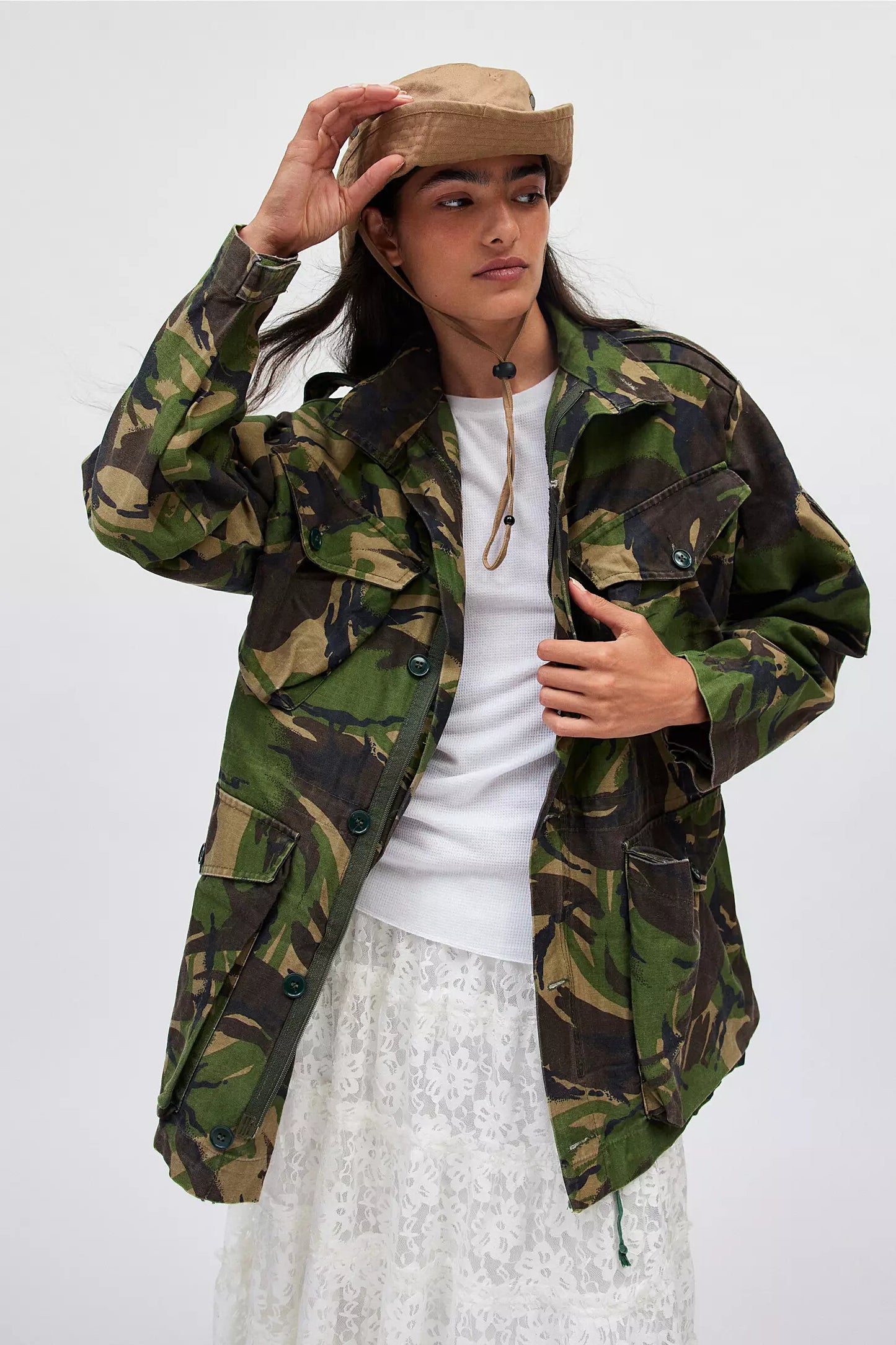 Vintage British army camo jacket parka coat Military camo camouflage dpm woodland 1980s ladies bellow pockets 84 pattern