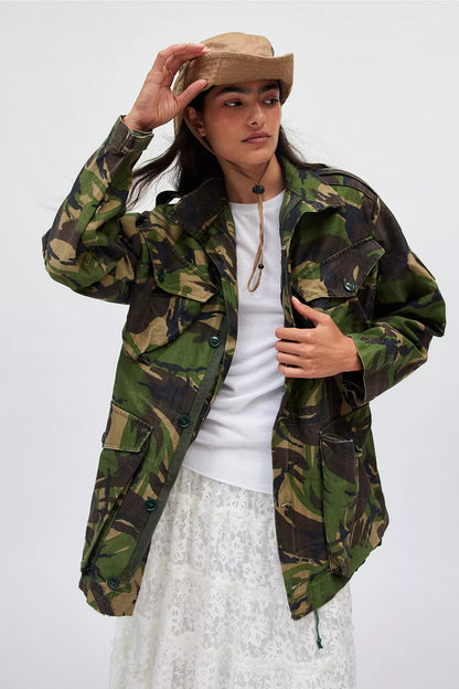 Vintage British army camo jacket parka coat Military camo camouflage dpm woodland 1980s ladies bellow pockets 84 pattern