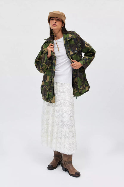 Vintage British army camo jacket parka coat Military camo camouflage dpm woodland 1980s ladies bellow pockets 84 pattern