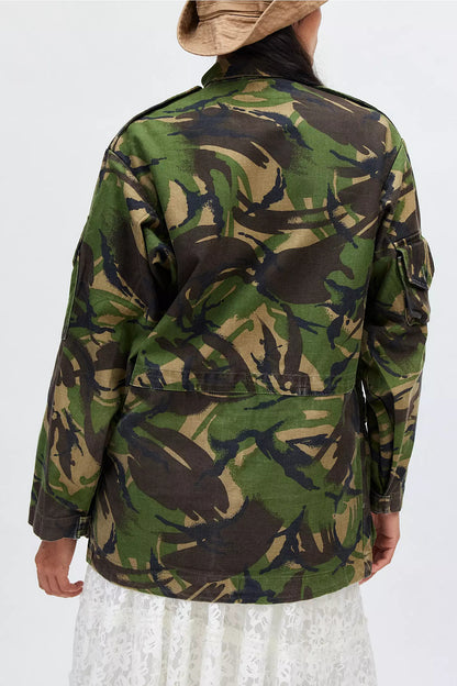 Vintage British army camo jacket parka coat Military camo camouflage dpm woodland 1980s ladies bellow pockets 84 pattern
