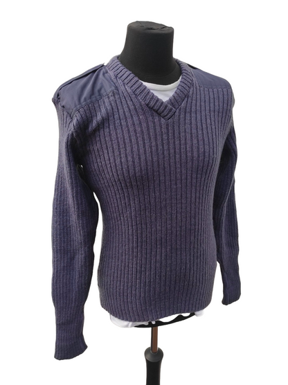 vintage British air force blue-grey wool V-neck jumper pullover sweatshirt RAF army military stretchy sweater pulli jersey
