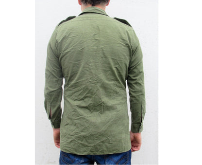 Vintage British army heavyweight service shirt fieldshirt green military dress cotton-denim