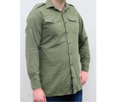 Vintage British army heavyweight service shirt fieldshirt green military dress cotton-denim