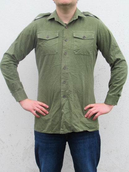 Vintage British army heavyweight service shirt fieldshirt green military dress cotton-denim