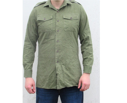 Vintage British army heavyweight service shirt fieldshirt green military dress cotton-denim