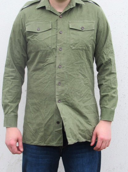 Vintage British army heavyweight service shirt fieldshirt green military dress cotton-denim