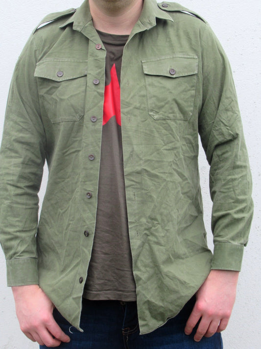 Vintage British army heavyweight service shirt fieldshirt green military dress cotton-denim