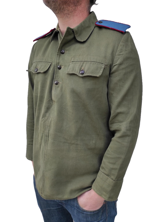 Vintage 1970s soviet era Bulgarian hunting shirt field army military cossack coat fieldshirt shirt communist blue shoulder boards