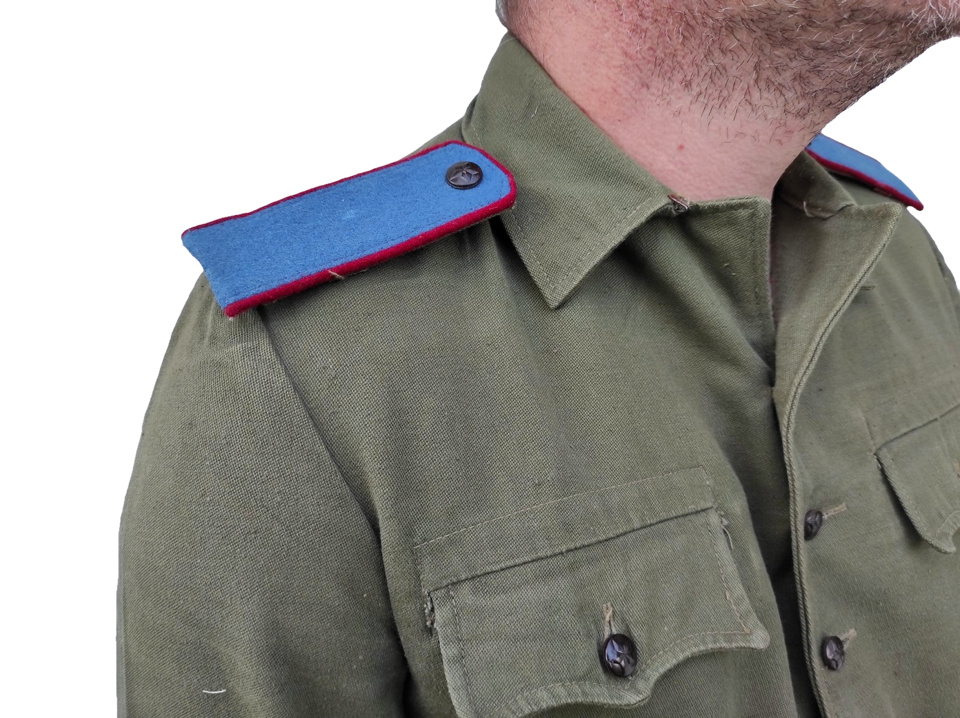 Vintage 1970s soviet era Bulgarian hunting shirt field army military cossack coat fieldshirt shirt communist blue shoulder boards