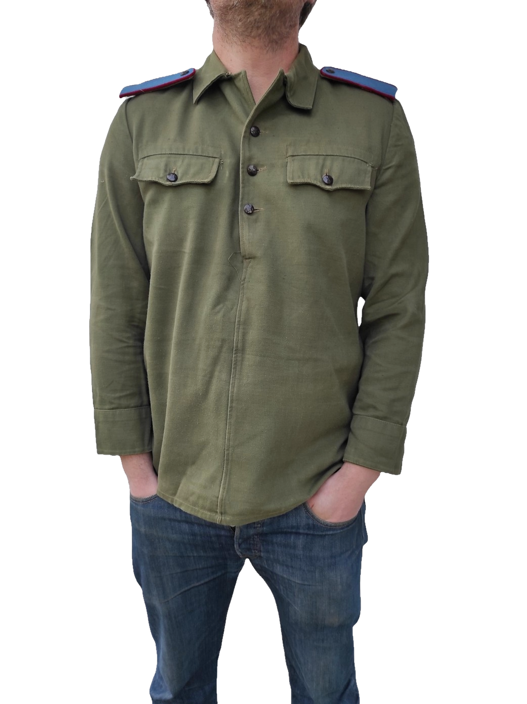 Vintage 1970s soviet era Bulgarian hunting shirt field army military cossack coat fieldshirt shirt communist blue shoulder boards