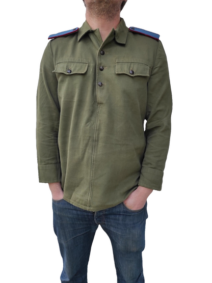 Vintage 1970s soviet era Bulgarian hunting shirt field army military cossack coat fieldshirt shirt communist blue shoulder boards