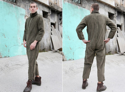 Vintage German army tanker fleece liner jump suit coverall combi overall military Bundeswehr boiler overall